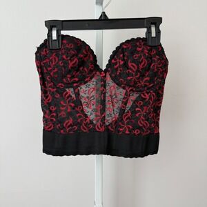 VTG Carnival‎ 1970s Black Red Lace Corset Bustier Bra Top 34B Underwire Boned